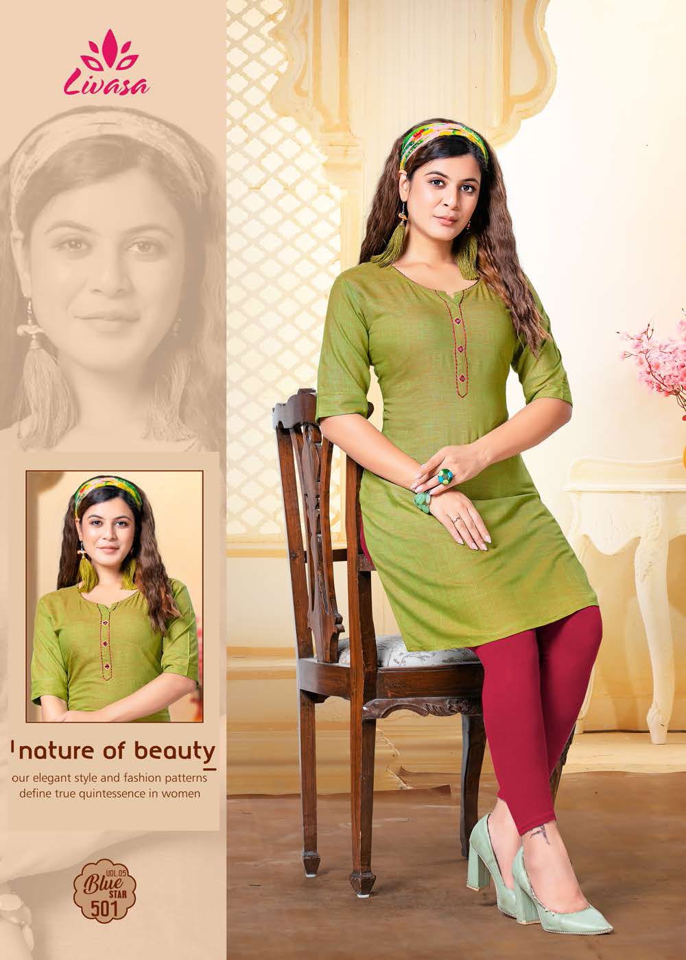 Hirwa Blue Star 5 Ethnic Regular Wear Rayon Designer Kurti Collection